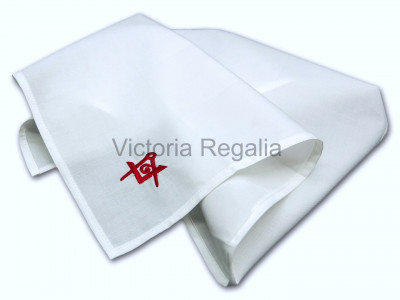 Masonic Plain White Pocket Square with Red embroidered Freemasons Square Compass and G (SC&G)