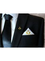 Masonic Plain White Pocket Square with Gold embroidered Freemasons Square and Compass (S&C)