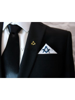 Masonic Plain White Pocket Square with Navy Blue embroidered Freemasons Square and Compasses (S&C)