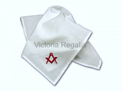 Masonic Plain White Pocket Square with Red embroidered Freemasons Square and Compass (S&C)