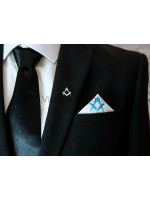 Masonic Plain White Pocket Square with Sky Blue embroidered Freemasons Square and Compass (S&C)