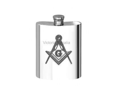 Masonic Hip Flask in Pewter  6 oz with Square Compass and G  engraved