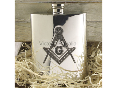Masonic Hip Flask i tenn 6 oz med Square Compass och G graverad