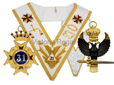 31st Degree Full Set: Collarette with Eagle Jewel, and Collar with Star Jewel - English Constitution