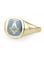 Masonic 9ct Gold Light Blue Square, Compass and G Ring with Reversible Cushion Head