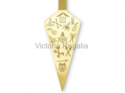 Freemasons Trowel with Square and Compass and 'G' and Office Symbols - Brass