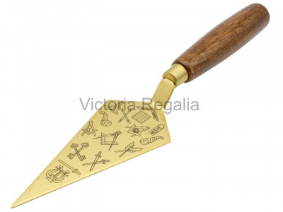 Freemasons Trowel with Square and Compass and Masonic Office Symbols - Brass