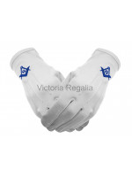  Cotton Gloves with Royal Blue Square Compass and G - Masonic