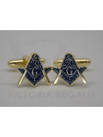 Masonic Square and Compass with G Freemasons Cufflinks - Blue and Gold