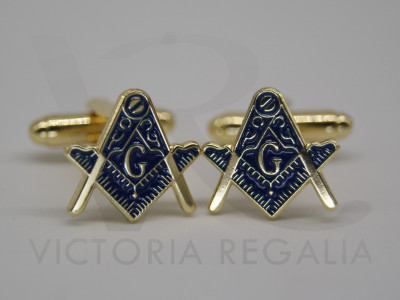 Masonic Square and Compass with G Freemasons Cufflinks - Blue and Gold
