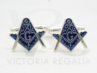Masonic Square and Compass with G Freemasons Cufflinks - Blue and Silver