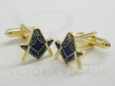 Masonic Square and Compass Freemasons Cufflinks - Blue and Gold