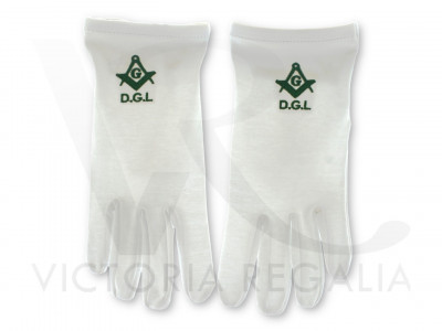  Cotton Gloves with Green Square Compass and G plus DGL - Masonic