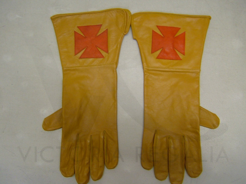 Knights Templar Yellow Leather Masonic Gloves 