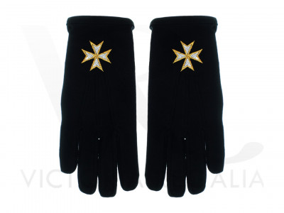Black Cotton Gloves with White Maltese Cross Embroidery - Knights of Malta