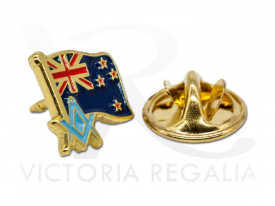Freemasons New Zealand Flag and Masonic Square and Compass Lapel Pin