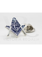 Square and Compass with "G"- Silver and Blue Masonic Freemasons Lapel Pin