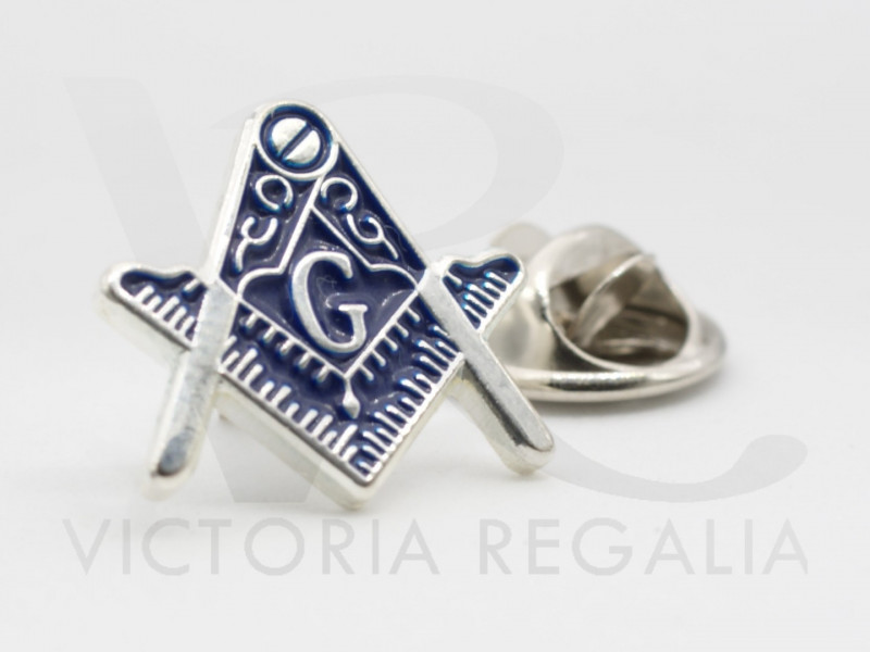 Silver Masonic Craft Tie Pin with Blue Enamel 
