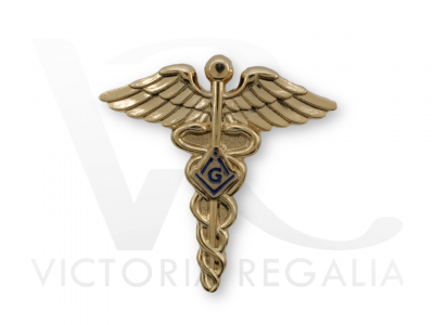 Gold Caduceus Lapel Pin with Square & Compass with G-