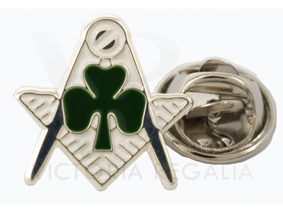 Square and Compass with Clover- White and Green Clover -  Masonic Freemasons Lapel Pin