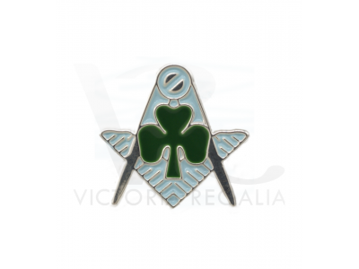 Square and Compass with Clover- Sky blue and Green Clover -  Masonic Freemasons Lapel Pin