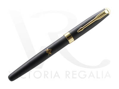 Fountain Pen - with Masonic Square & compass with "G" - Black & Gold for freenmasons
