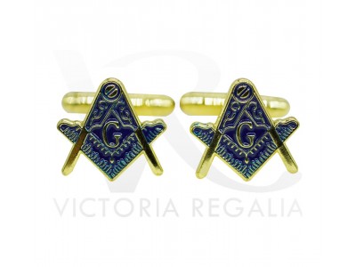 Masonic Square and Compass with G Freemasons Cufflinks - Blue and Silver