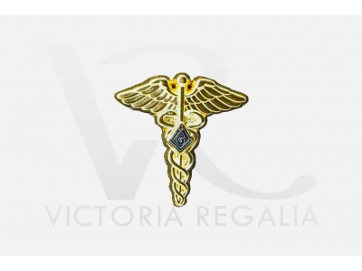 Gold Caduceus Lapel Pin with Square & Compass with G-
