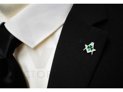 Square and Compass with Clover- Sky blue and Green Clover -  Masonic Freemasons Lapel Pin