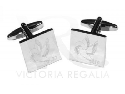 Square Masonic Engraved Dove of Peace Cufflinks in Silver