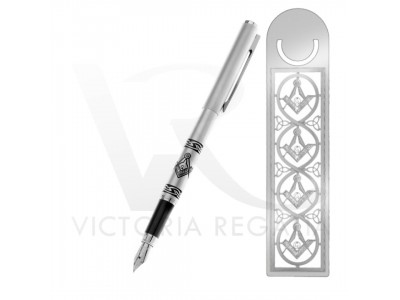 Masonic Fountain Pen and Bookmark Set in Matt Chrome with Square Compass and "G"