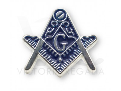 Fyrkant och kompass med G - silverfärgad och blå frimurarnål för frimurare