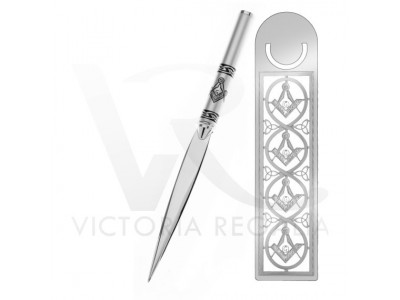 Masonic Pen Knife and Bookmark Set in Matt Chrome with Square Compass and "G"
