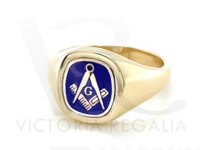 Masonic 9ct Gold Blue Square, Compass and G Ring with Reversible Cushion Head