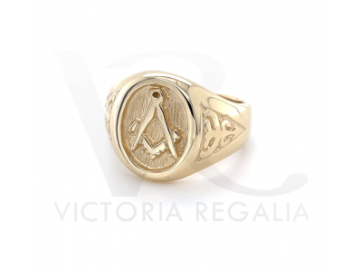Masonic 9ct Gold Signet Ring with Acacia Leaf Design