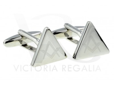 Silver Masonic Triangular Cufflinks with Engraved Square and Compass (With or Without "G")