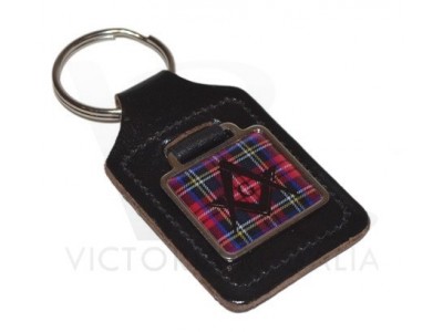 Porte-clés maçonnique écossais Royal Stewart Tartan avec équerre et boussole avec "G"
