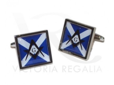 Masonic Scottish Saltire Flag Cufflinks with Square and Compass "G"