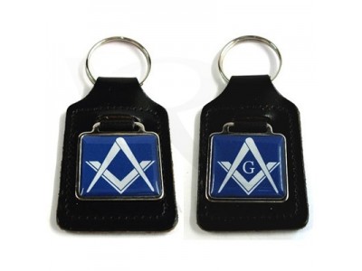 Masonic Key Ring (With or Without G) in Black Leather with Blue Insert