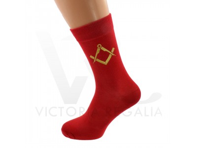Masonic Mens Red Socks With Gold Square and Compass