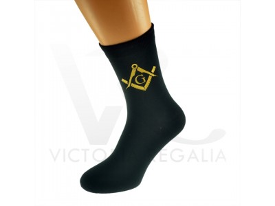 Masonic Mens Black Socks With Gold Square & Compass, With "G"