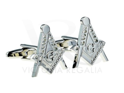 Square and Compass Shaped Silver Masonic Cufflinks with "G" 