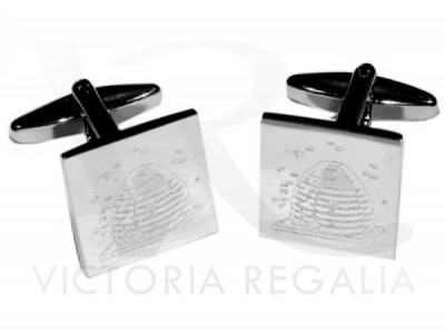 Square Masonic Engraved Beehive and Bees Cufflinks in Silver