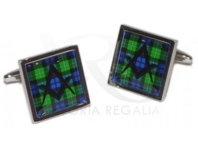Masonic Scottish Mac Kenzie Tartan Cufflinks with Square and Compass