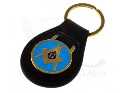 Masonic Pale Blue Key Ring With Golden Square & Compass with "G" in Black Leather