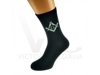 Masonic Mens Black Socks With Silver Square & Compass With "G"