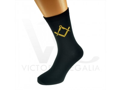 Masonic Mens Black Socks With Gold Square & Compass